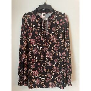 Anne Klein Womens Blouse Size 3XL  Floral Long Sleeve‎ Ruffle Collar